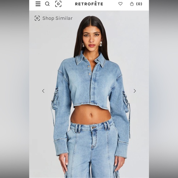 Retrofete Alejandra Cargo Light Blue Jean Jacket size LARGE - Picture 1 of 16